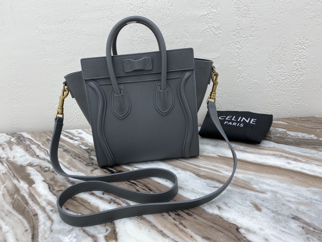 [TOP] CELINE Nano Luggage Grainy Bag 20x20x10cm - Gray & GHW