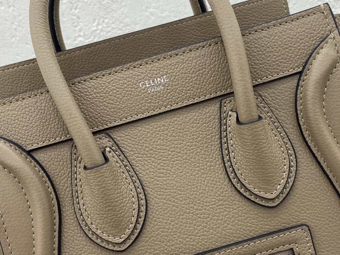 [TOP] CELINE Nano Luggage Grainy Bag 20x20x10cm - Brown & SHW