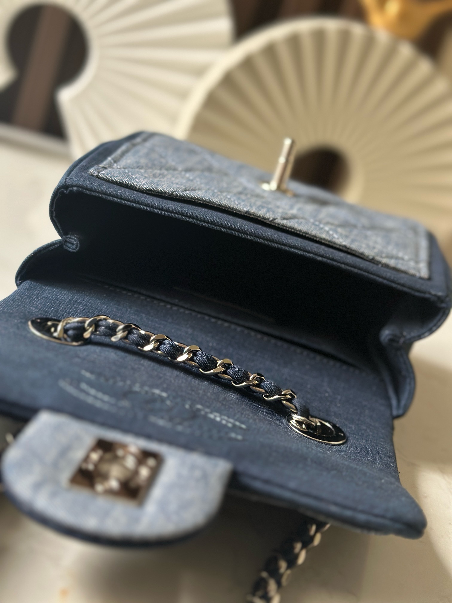 [TOP] CHANEL Denim Patchwork Flap Bag 17cm- Blue