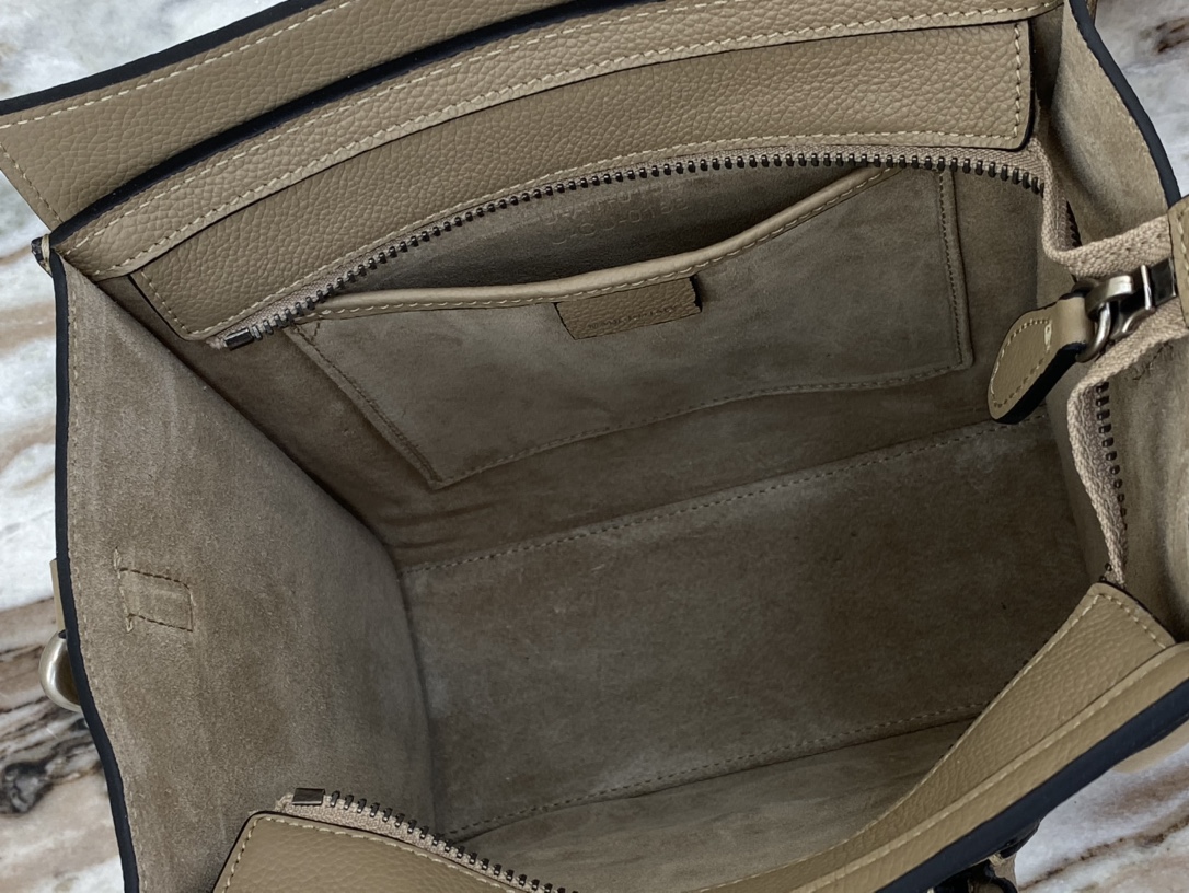 [TOP] CELINE Nano Luggage Grainy Bag 20x20x10cm - Brown & SHW