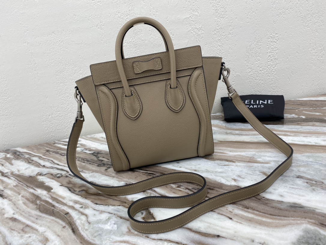 [TOP] CELINE Nano Luggage Grainy Bag 20x20x10cm - Brown & SHW