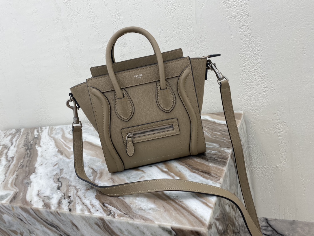 [TOP] CELINE Nano Luggage Grainy Bag 20x20x10cm - Brown & SHW