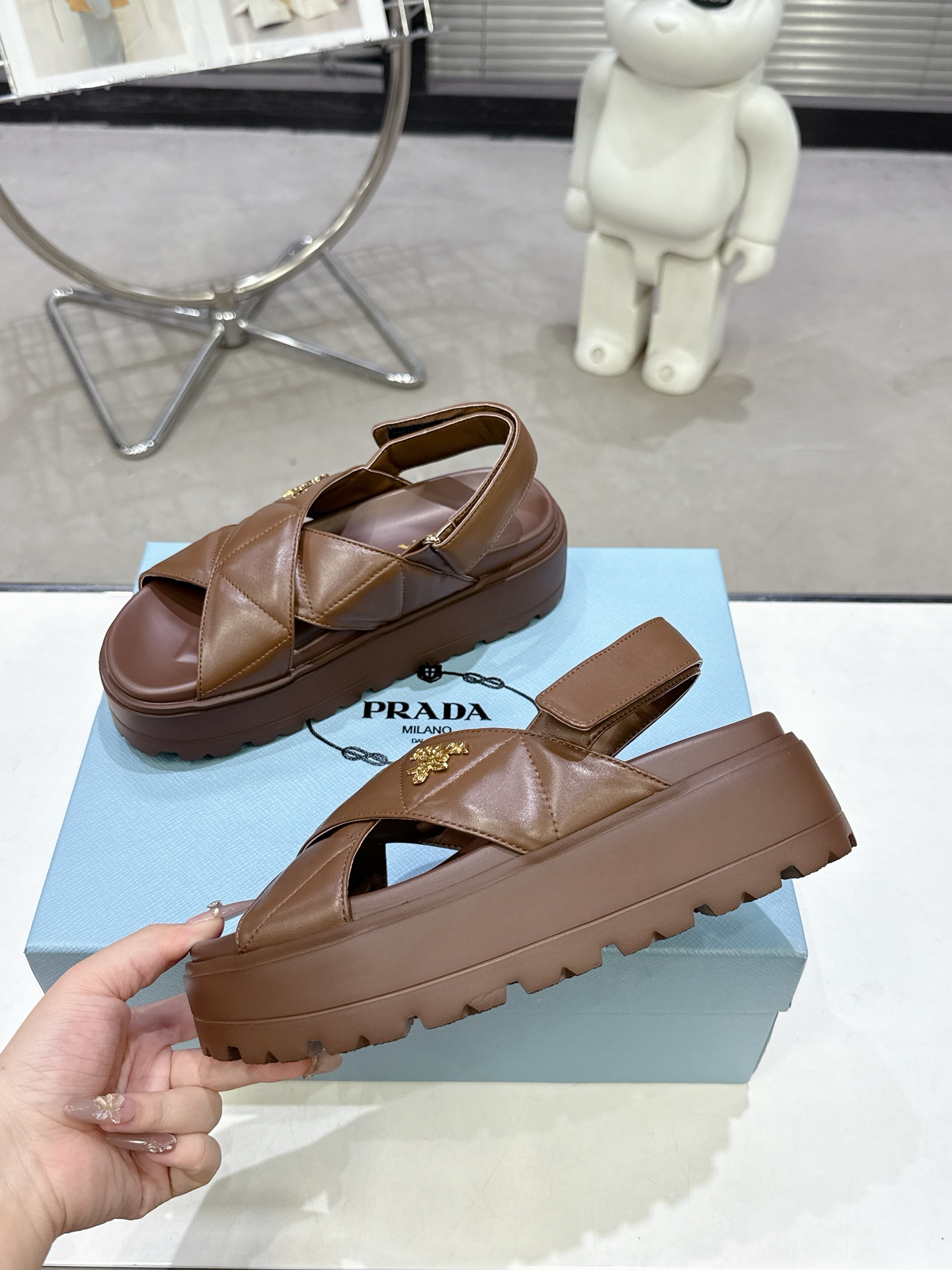 [TOP] PRADA Thick Sole Sandals - Brown