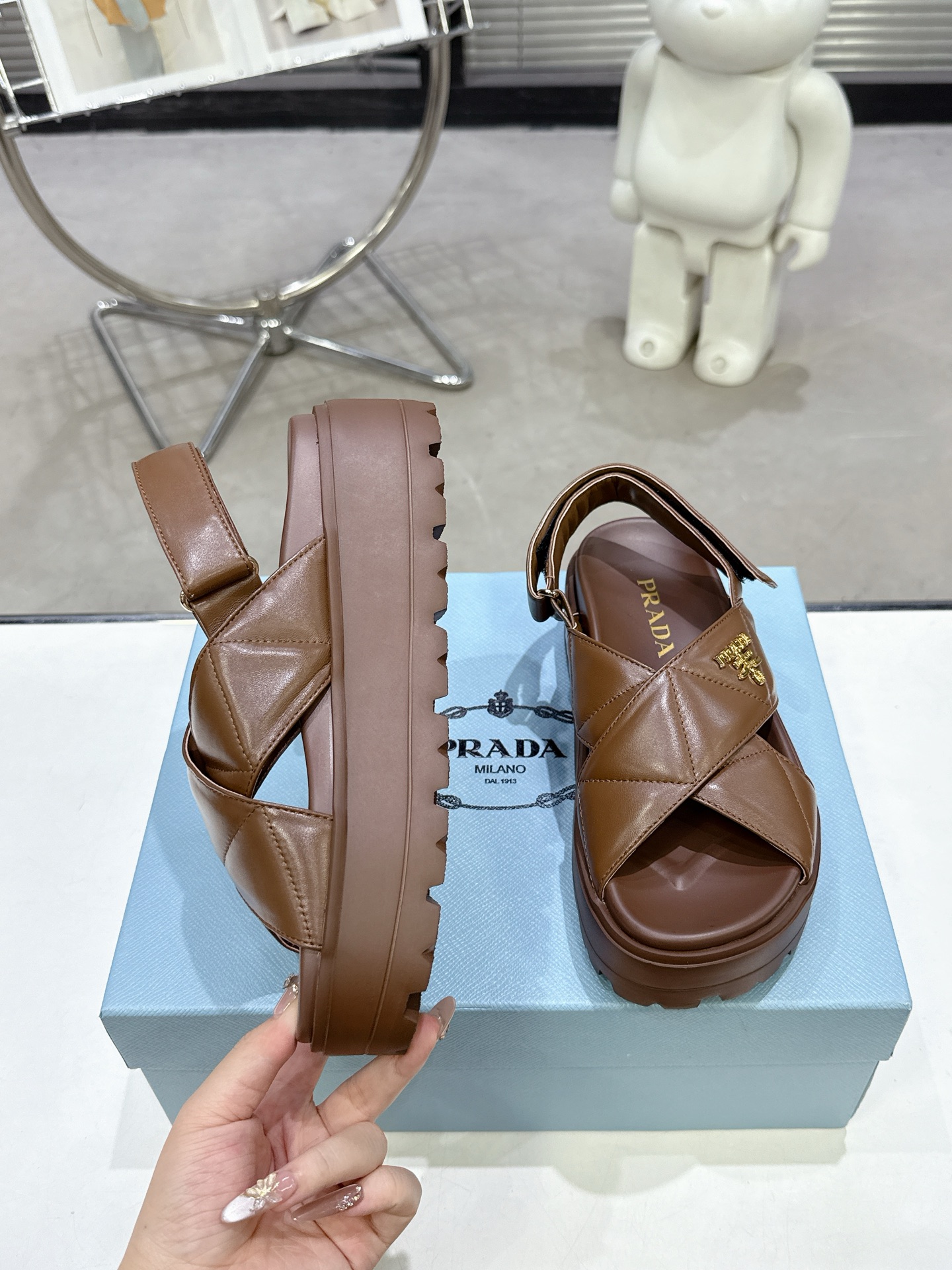 [TOP] PRADA Thick Sole Sandals - Brown