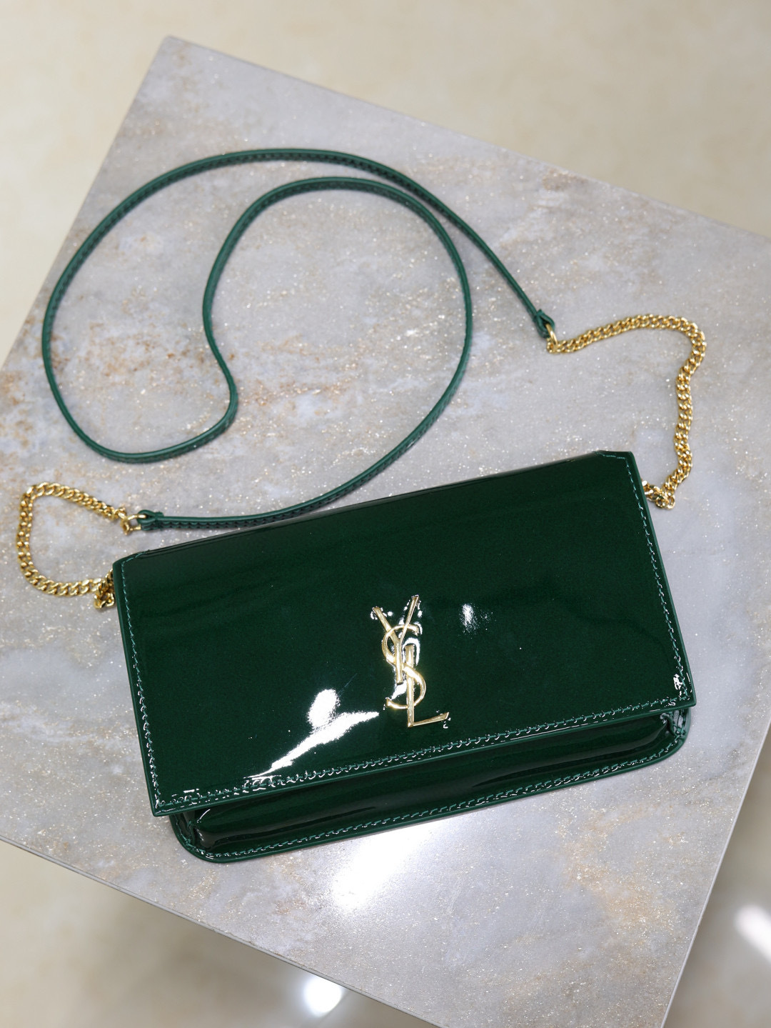 [TOP] Yves Saint Laurent YSL Kate Bag Green Patent Leather Bag18x11x2cm - Green