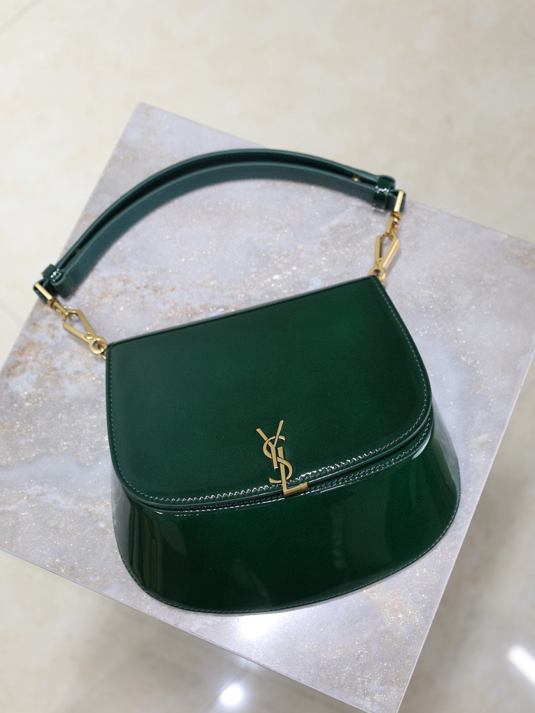 [TOP] Yves Saint Laurent YSL Voltaire Patent Skin Underarms Bags 17.5x21x8cm - Green&GWH