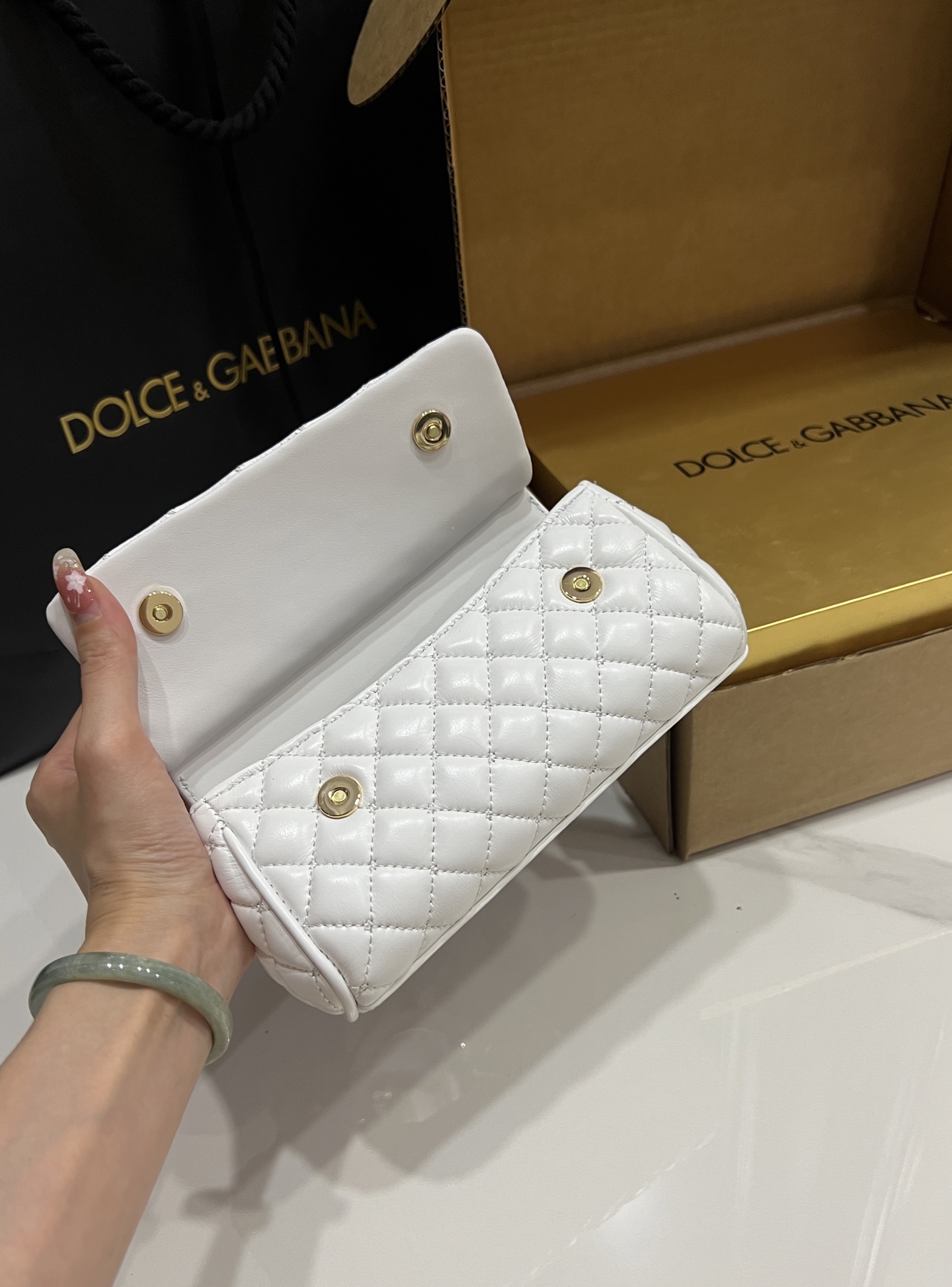 [TOP] Dolce & Gabbana D&G Calfskin Sicily Bag 18cm/20cm - White/Black
