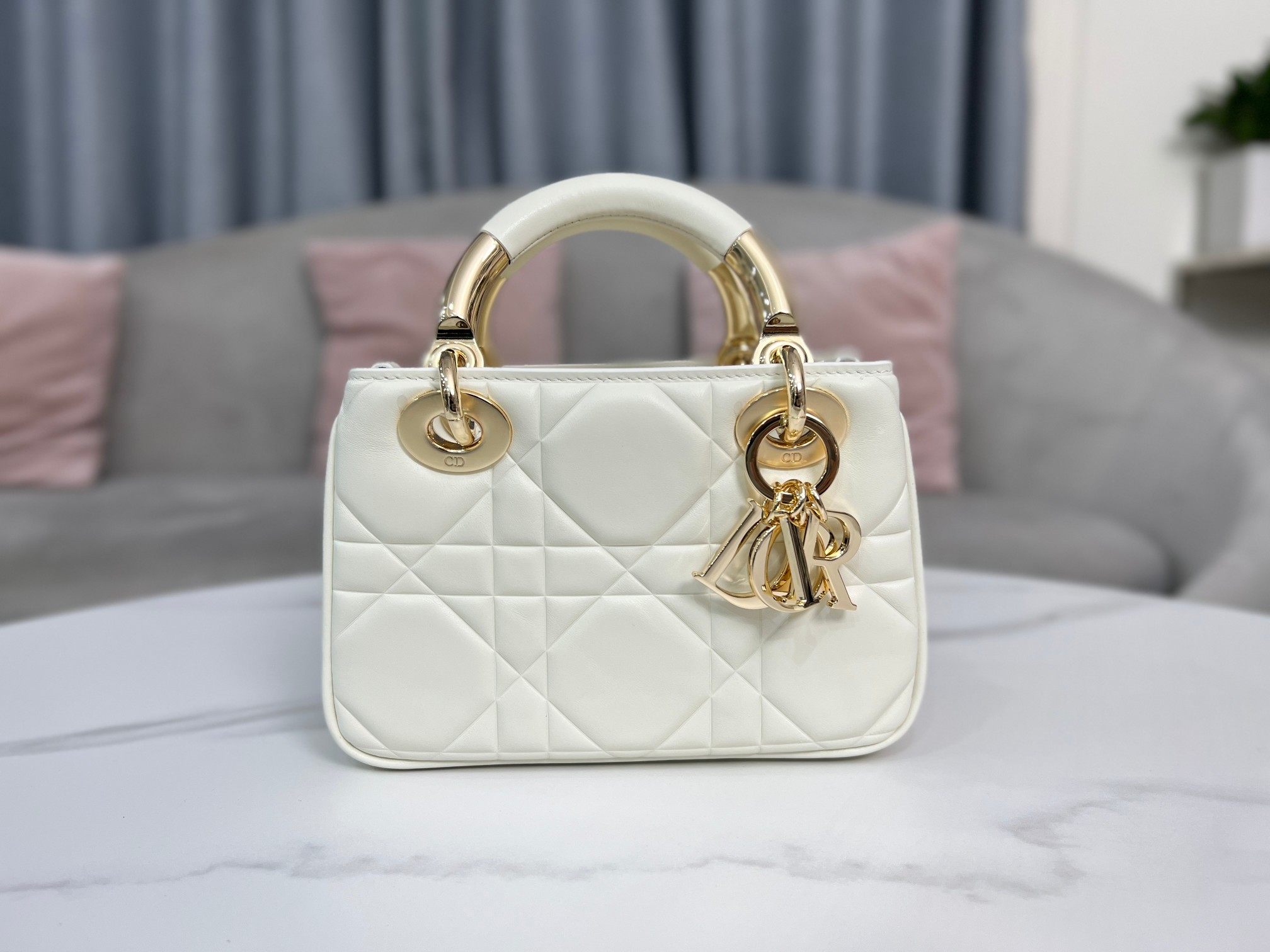 [TOP] Christian Dior Lady Christian Dior Bag Small 19x13x8cm - White&GHW