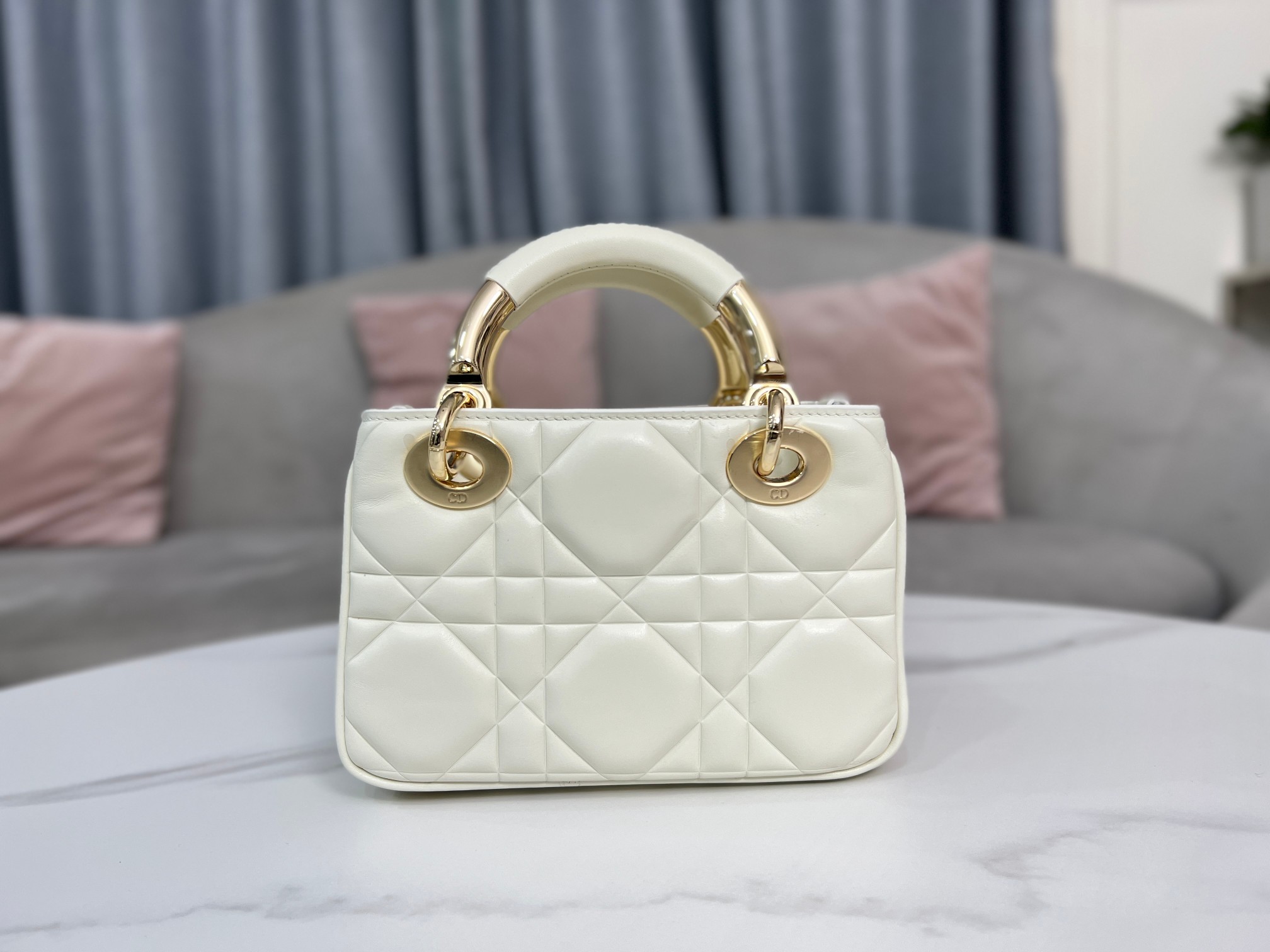 [TOP] Christian Dior Lady Christian Dior Bag Small 19x13x8cm - White&GHW