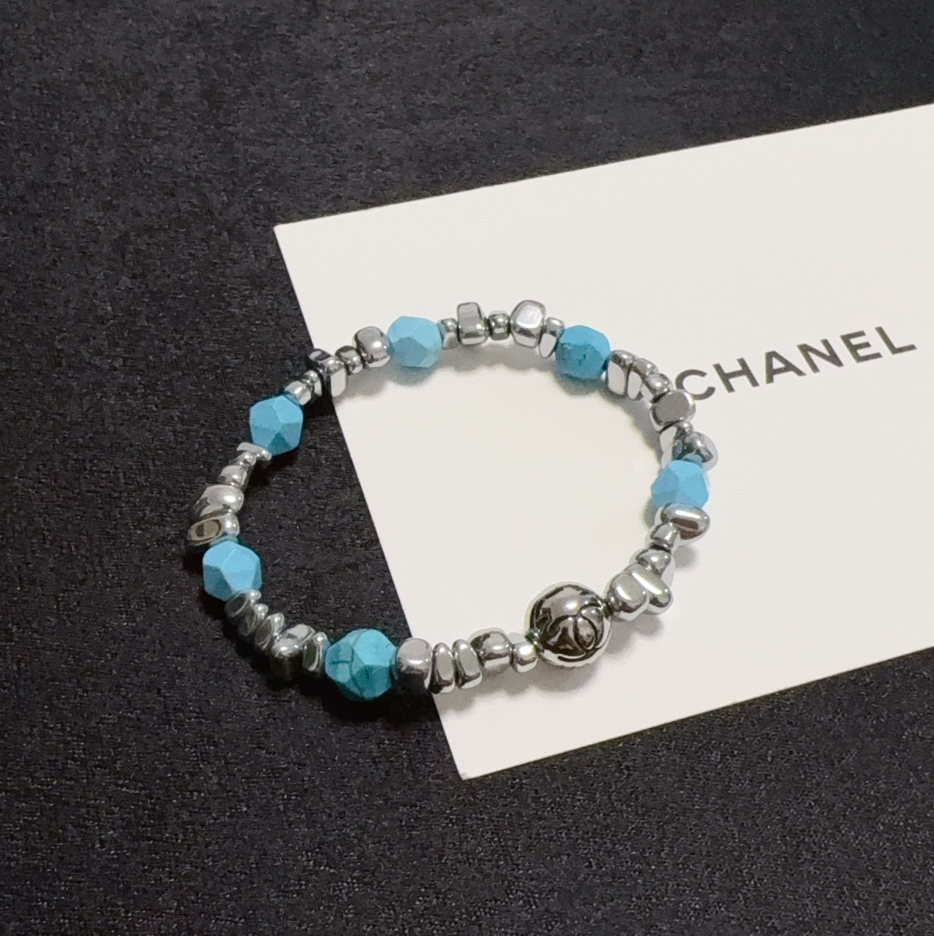 [TOP] CHANEL CC Turquoise Bracelet - Silver