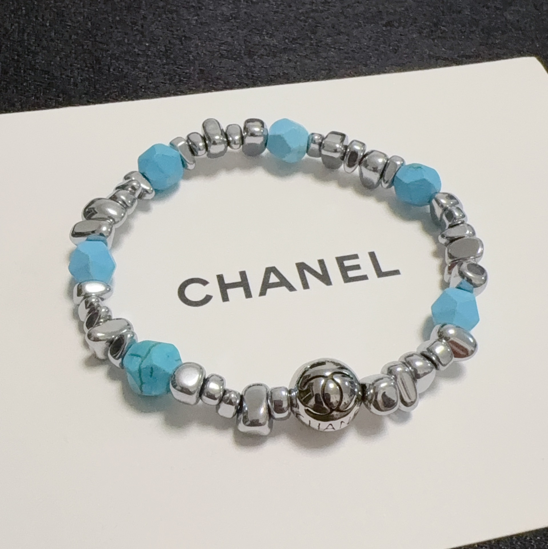 [TOP] CHANEL CC Turquoise Bracelet - Silver