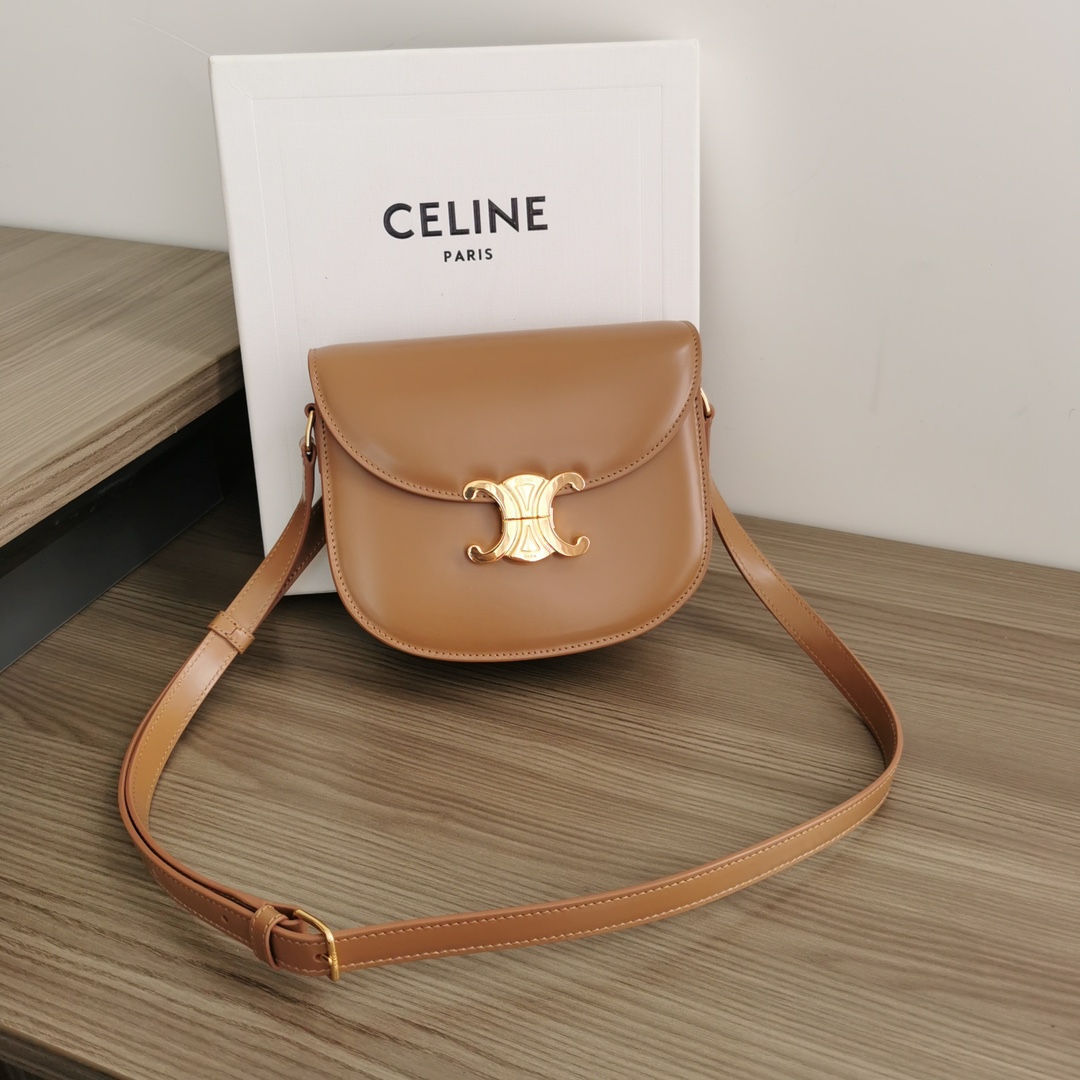 [TOP] CELINE Besace Triomphe Bag Calfskin 18.5x16x6cm - Brown / Blue