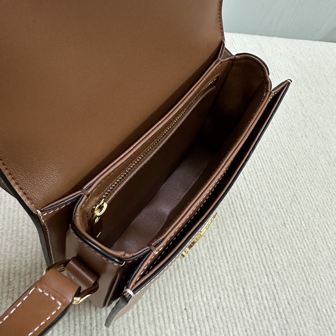 [TOP] CELINE Besace Triomphe Bag Canvas and Calfskin 18.5x16x6cm - Beige and Brown