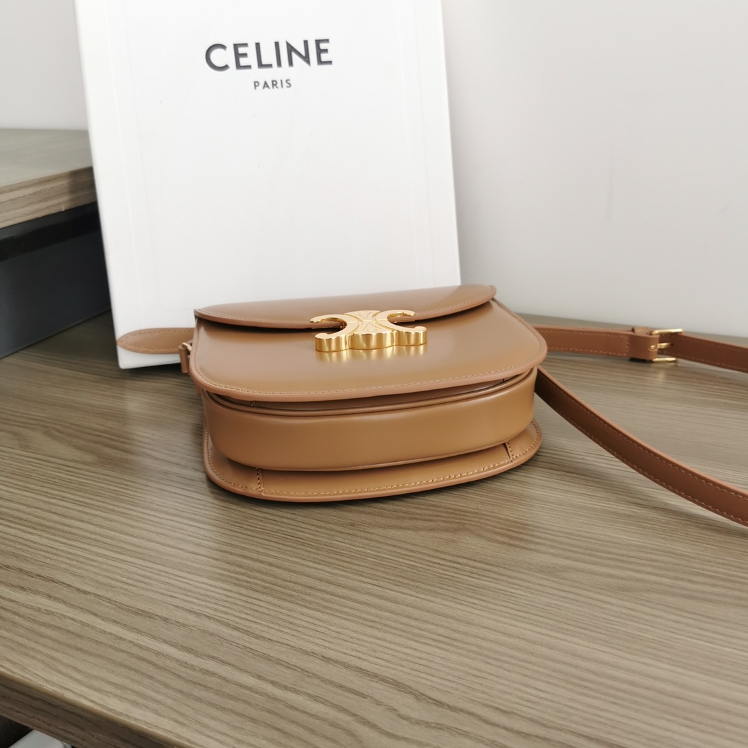 [TOP] CELINE Besace Triomphe Bag Calfskin 18.5x16x6cm - Brown / Blue