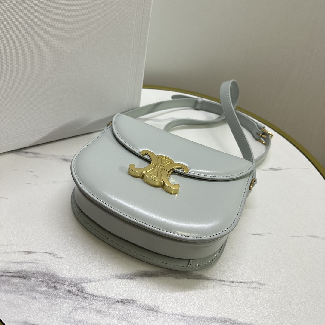 [TOP] CELINE Besace Triomphe Bag Calfskin 18.5x16x6cm - Brown / Blue