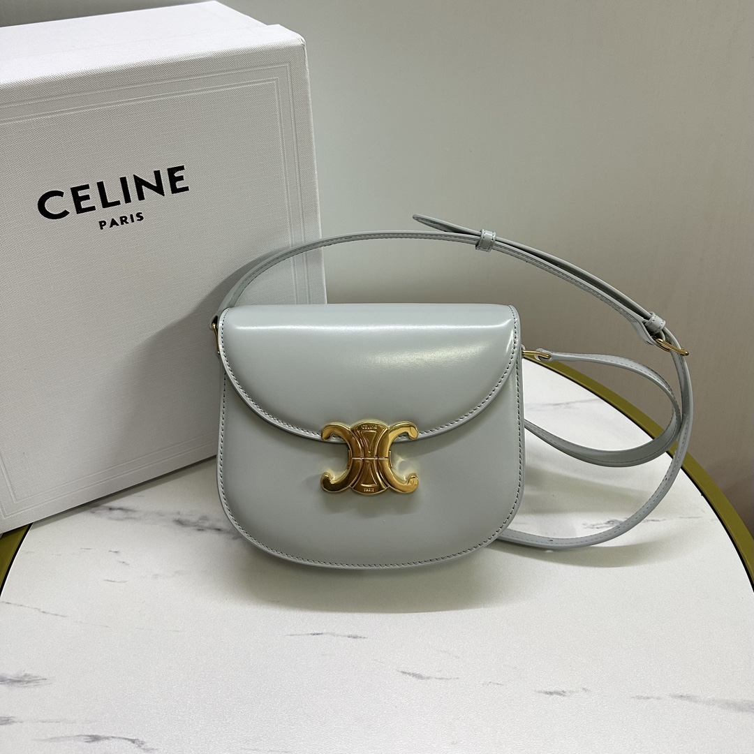 [TOP] CELINE Besace Triomphe Bag Calfskin 18.5x16x6cm - Brown / Blue