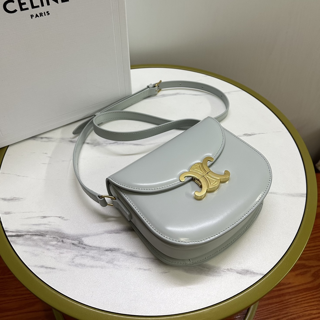 [TOP] CELINE Besace Triomphe Bag Calfskin 18.5x16x6cm - Brown / Blue