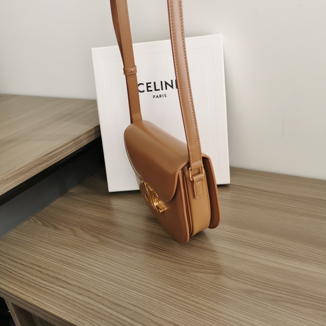 [TOP] CELINE Besace Triomphe Bag Calfskin 18.5x16x6cm - Brown / Blue