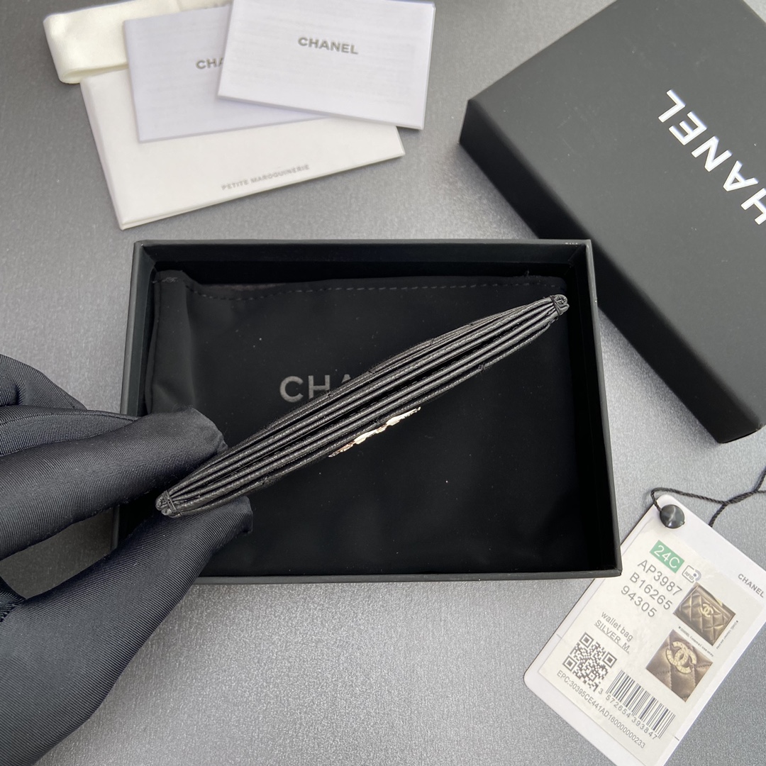 [TOP] CHANEL Mini Card Holder Lambskin 11x7.5cm - Black