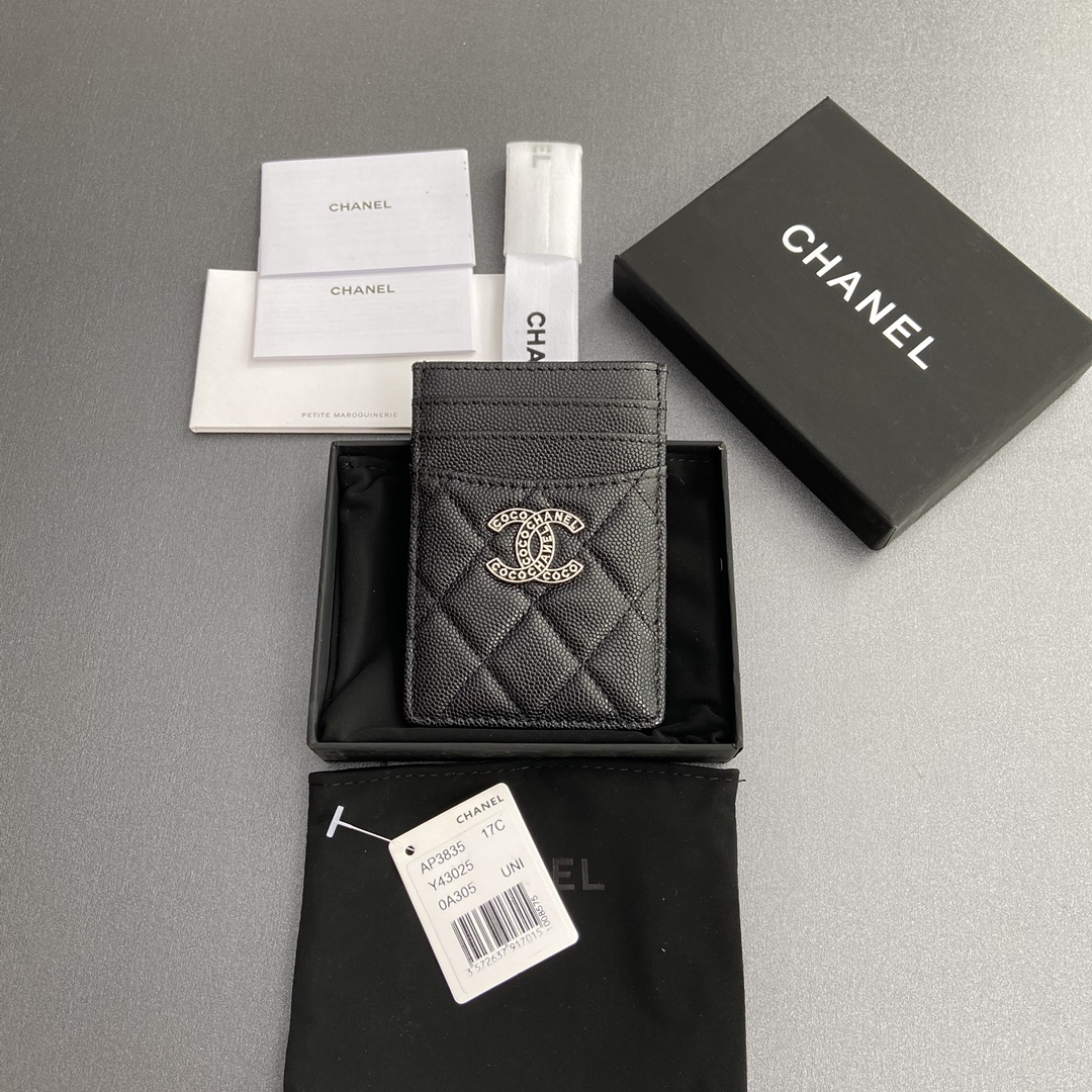 [TOP] CHANEL Card Case 8x11.5cm - Black
