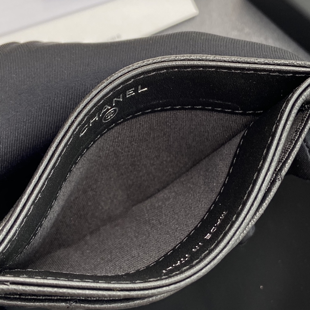 [TOP] CHANEL Mini Card Holder Lambskin 11x7.5cm - Black