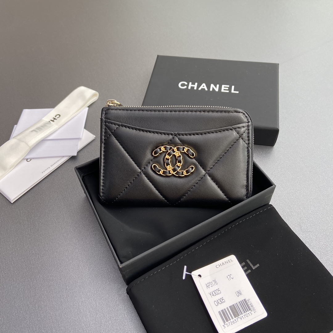 [TOP] CHANEL Mini Zipper Card Holder 13x9x2cm - Black