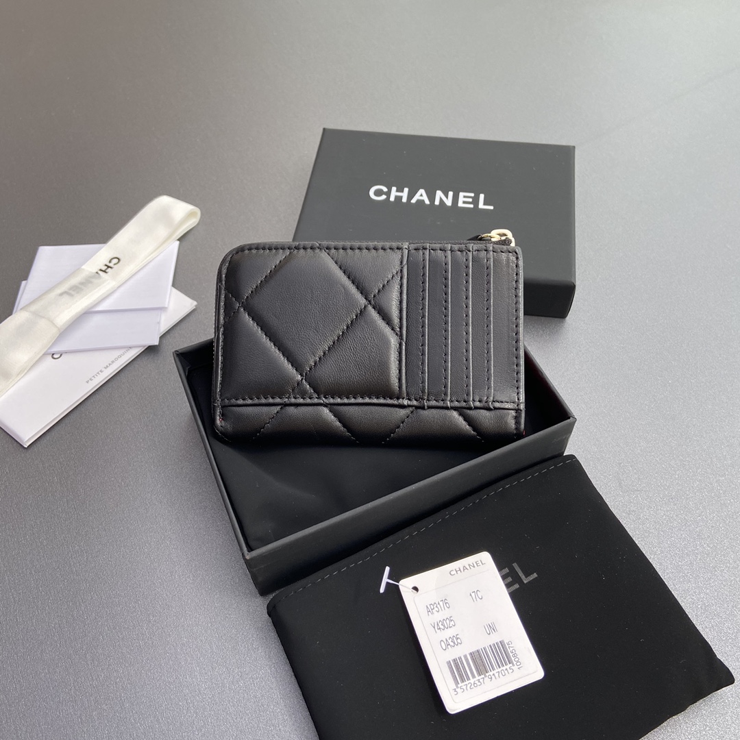 [TOP] CHANEL Mini Zipper Card Holder 13x9x2cm - Black