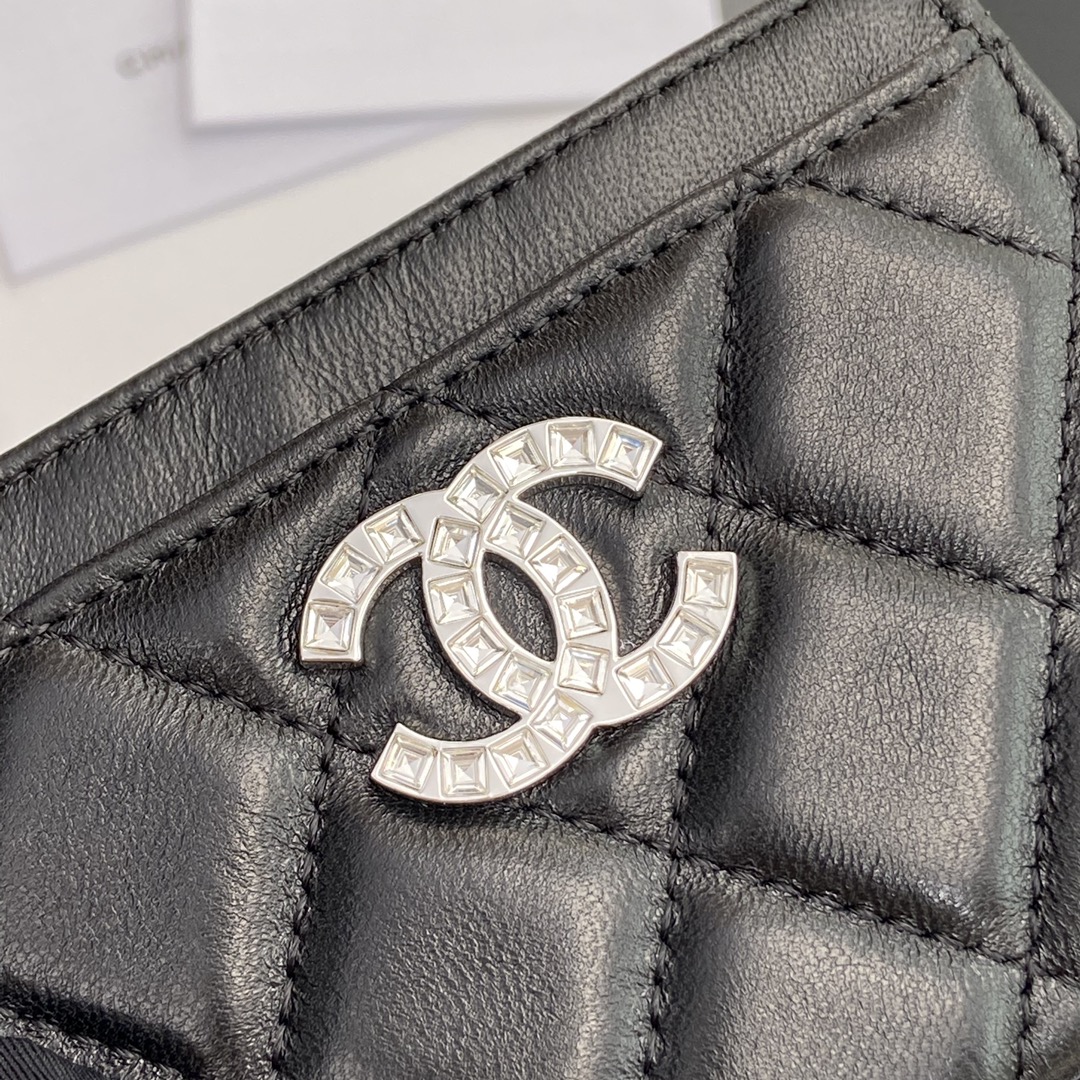 [TOP] CHANEL Mini Card Holder Lambskin 11x7.5cm - Black