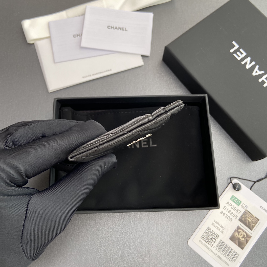 [TOP] CHANEL Mini Card Holder Lambskin 11x7.5cm - Black