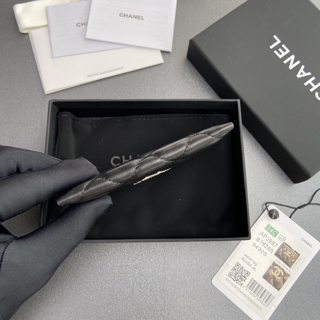 [TOP] CHANEL Mini Card Holder Lambskin 11x7.5cm - Black