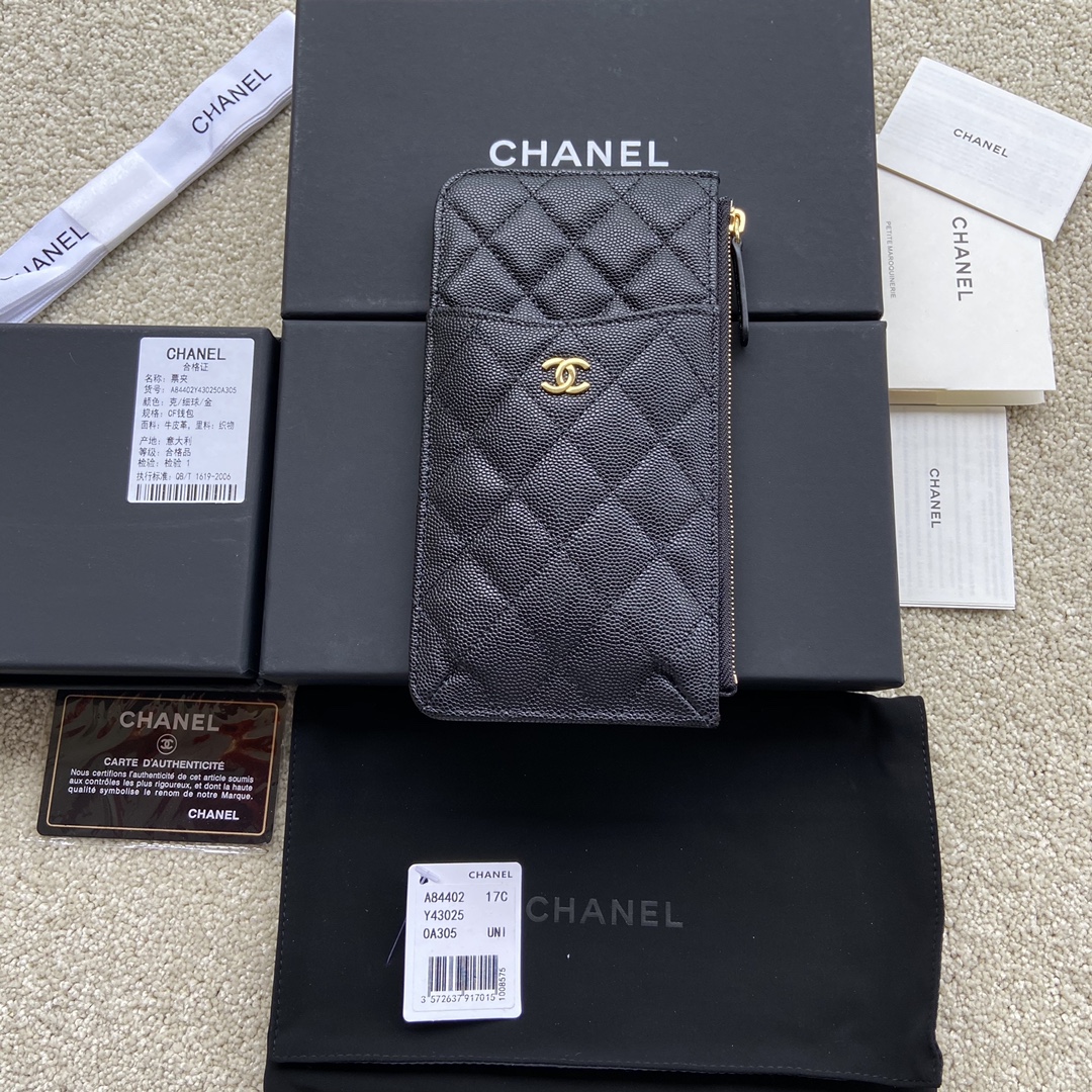 [TOP] CHANEL Wallet Calfskin/Lambskin 19.5×10×3cm - Black & GHW/SHW