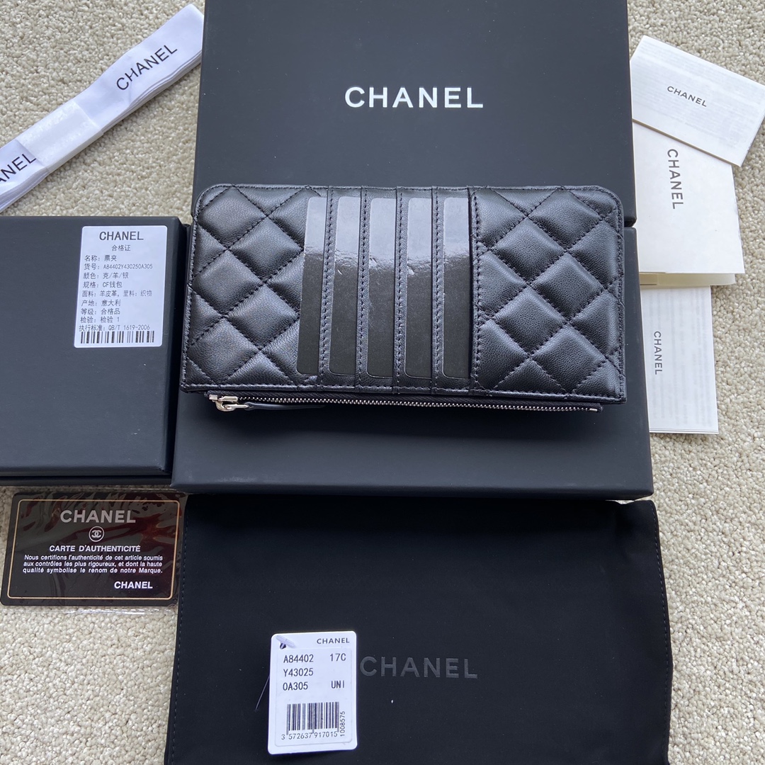 [TOP] CHANEL Wallet Calfskin/Lambskin 19.5×10×3cm - Black & GHW/SHW