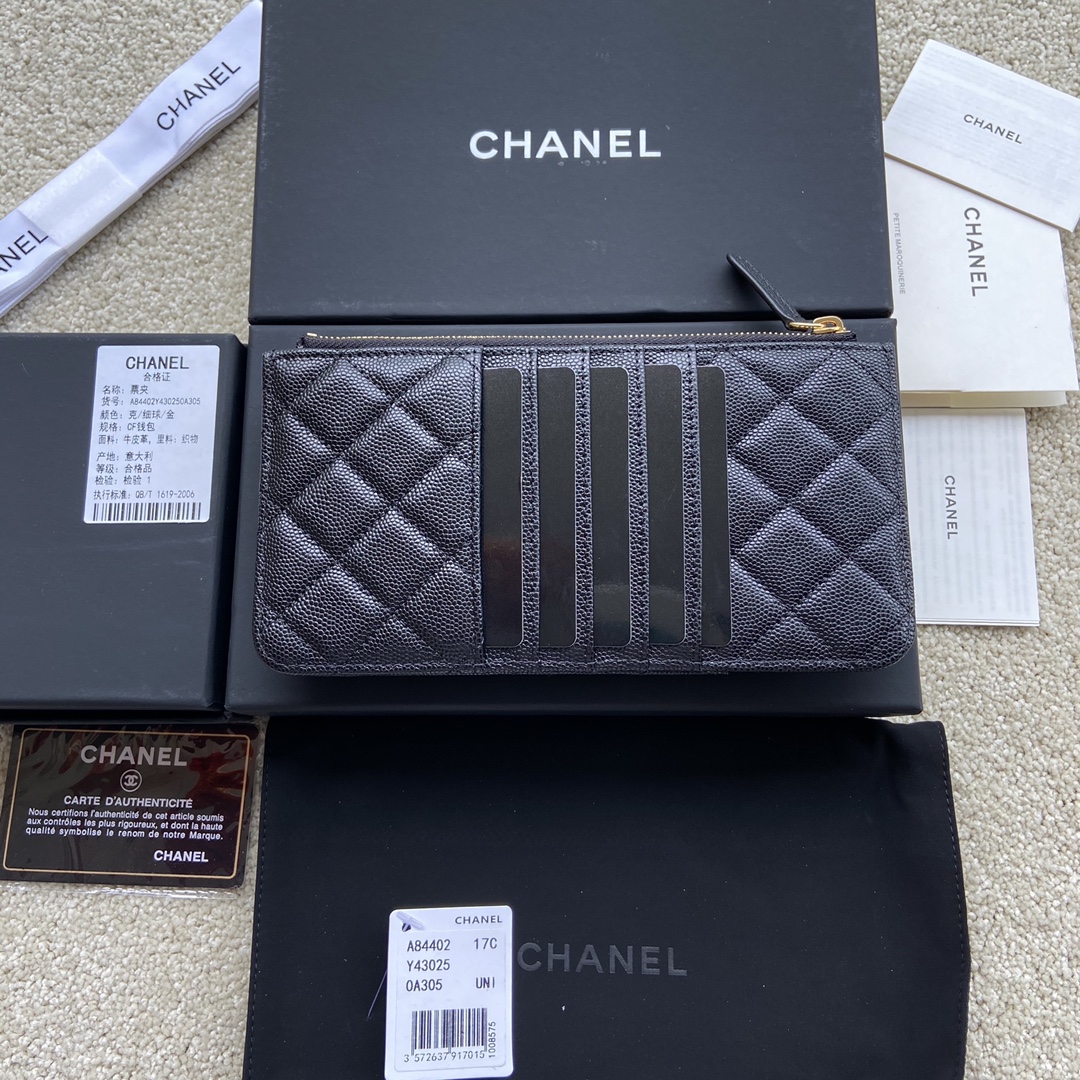 [TOP] CHANEL Wallet Calfskin/Lambskin 19.5×10×3cm - Black & GHW/SHW