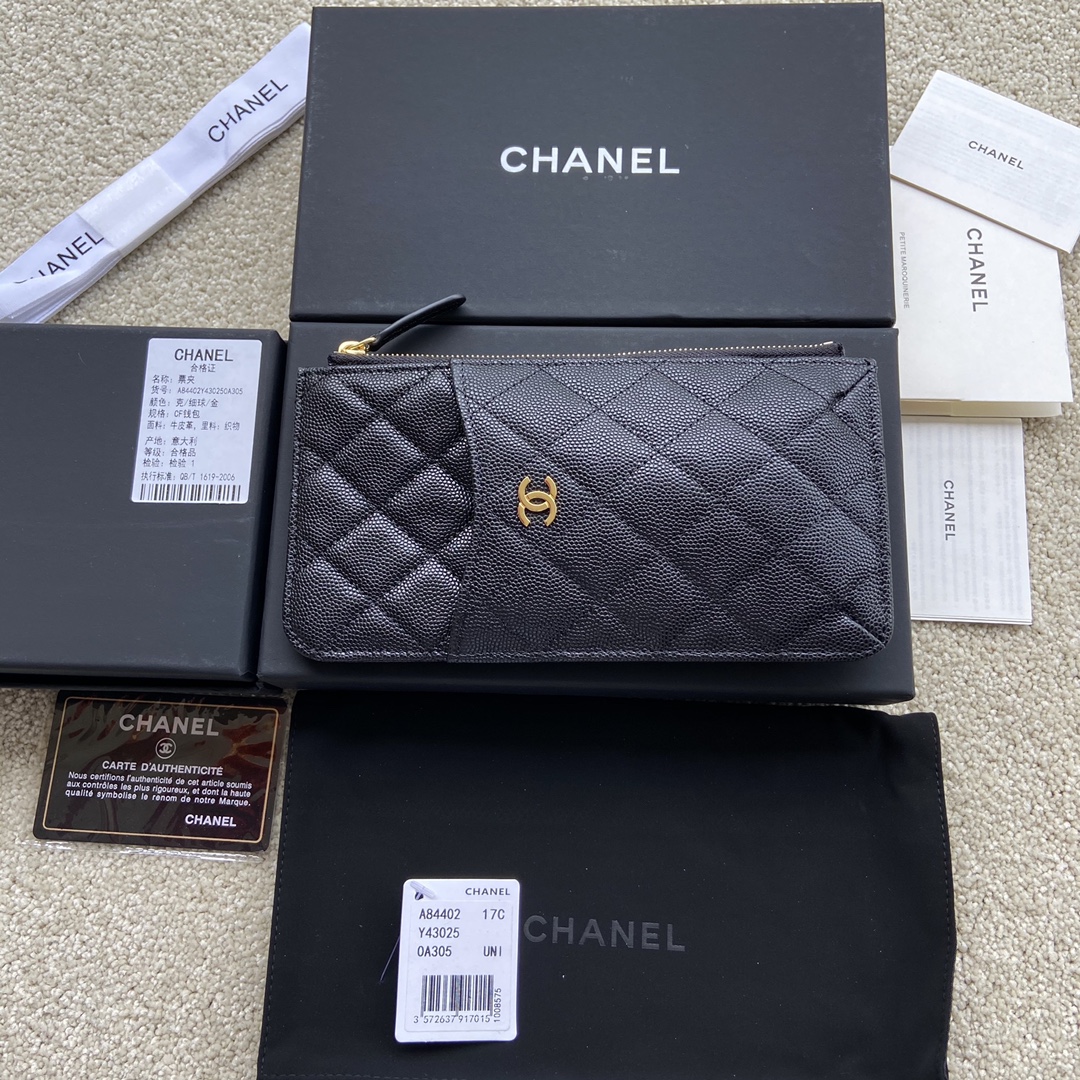 [TOP] CHANEL Wallet Calfskin/Lambskin 19.5×10×3cm - Black & GHW/SHW