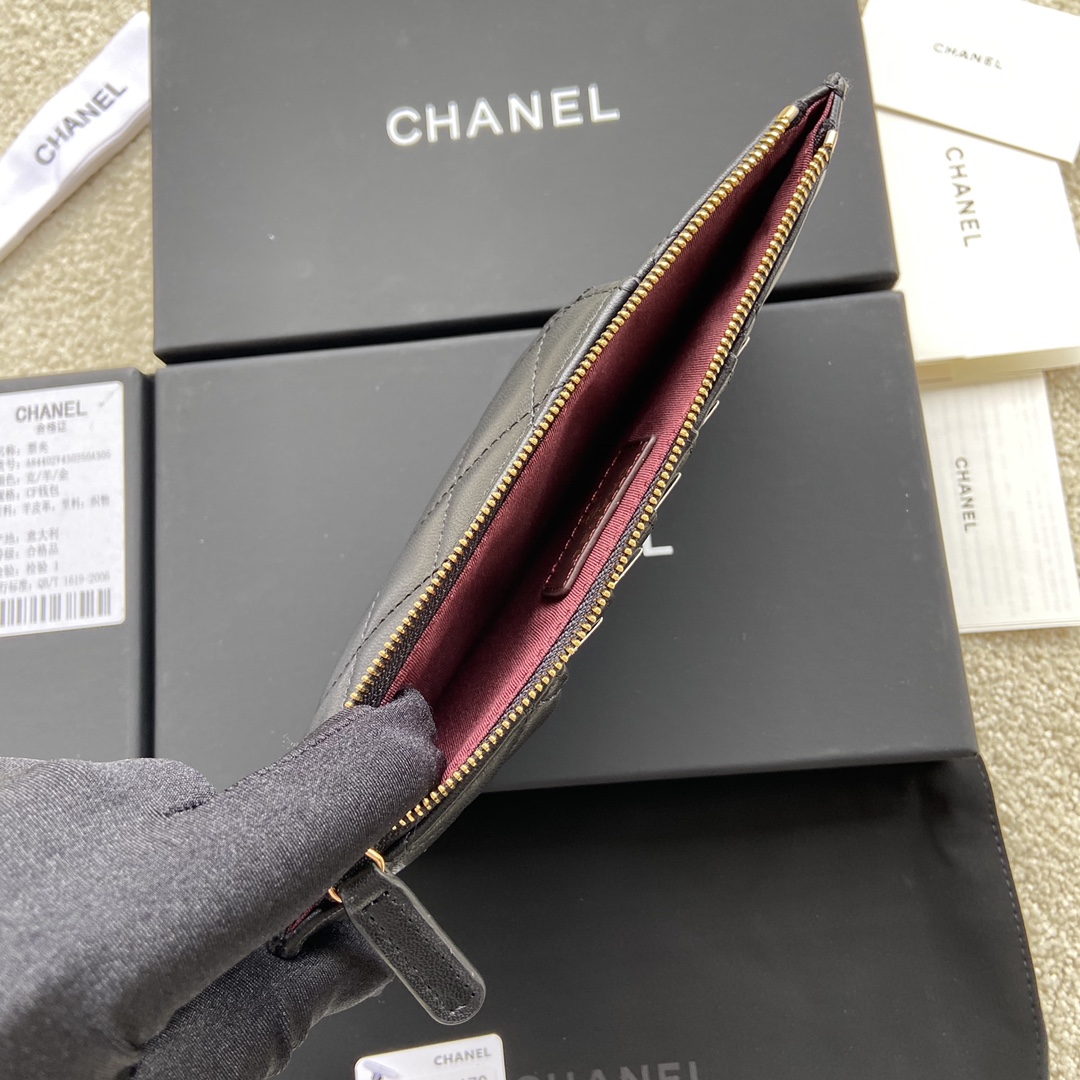 [TOP] CHANEL Wallet Calfskin/Lambskin 19.5×10×3cm - Black & GHW/SHW