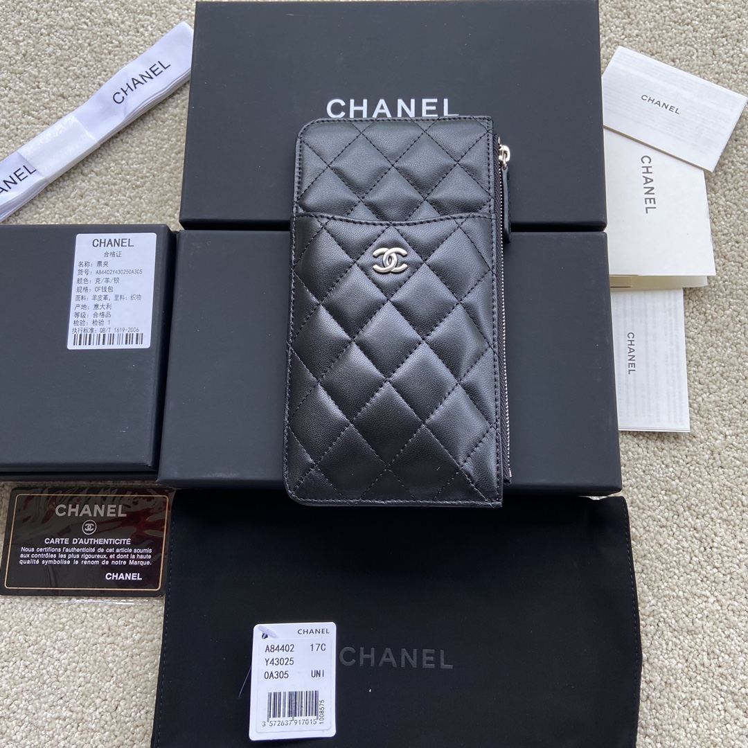 [TOP] CHANEL Wallet Calfskin/Lambskin 19.5×10×3cm - Black & GHW/SHW