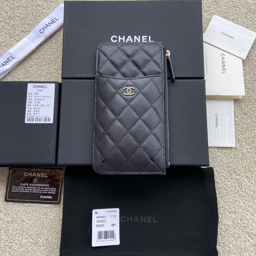 [TOP] CHANEL Wallet Calfskin/Lambskin 19.5×10×3cm - Black & GHW/SHW