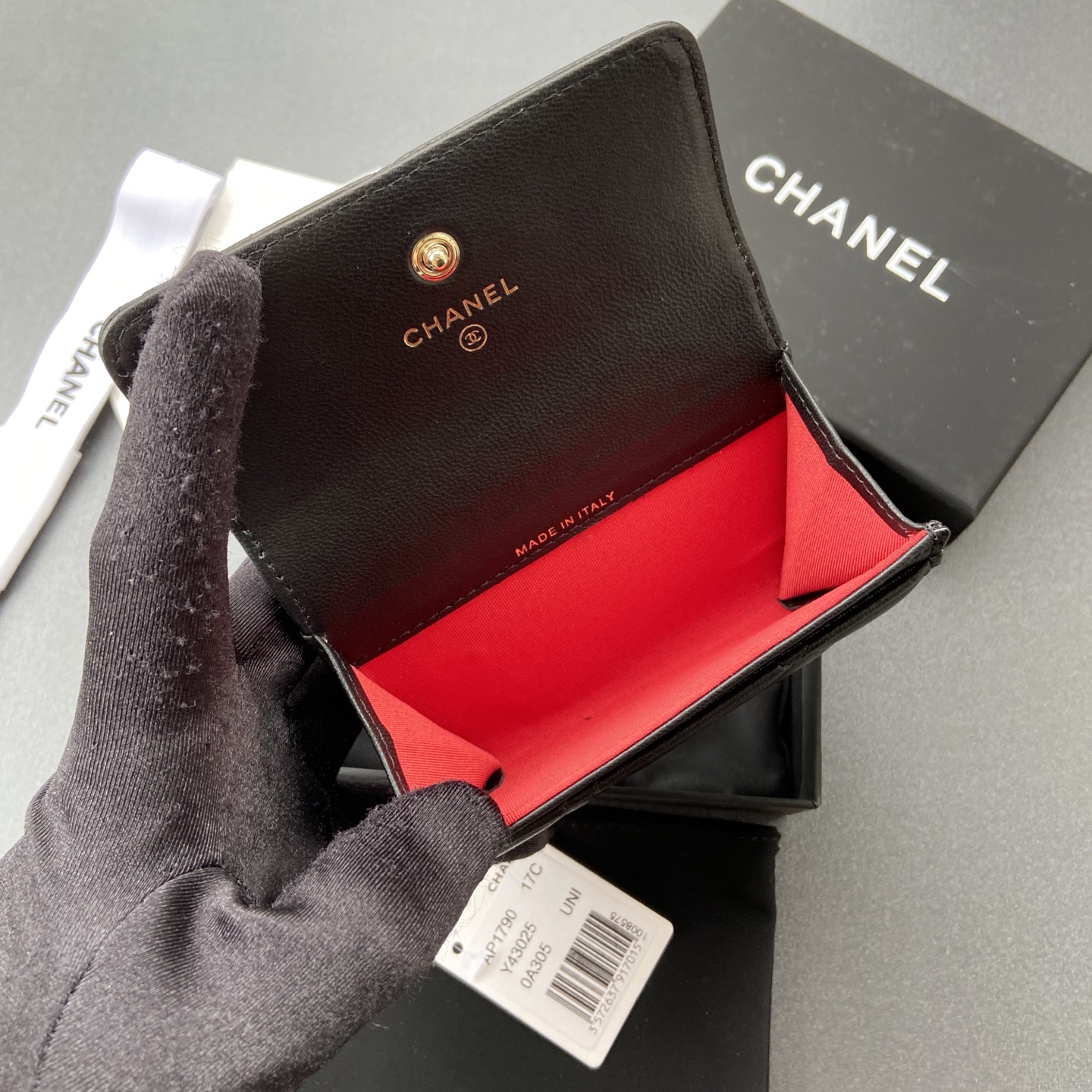 [TOP] CHANEL Card Holder Lambskin 11x7cm - Black