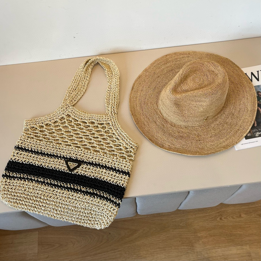 [TOP] Yves Saint Laurent YSL Raffia Basin Hat - Beige
