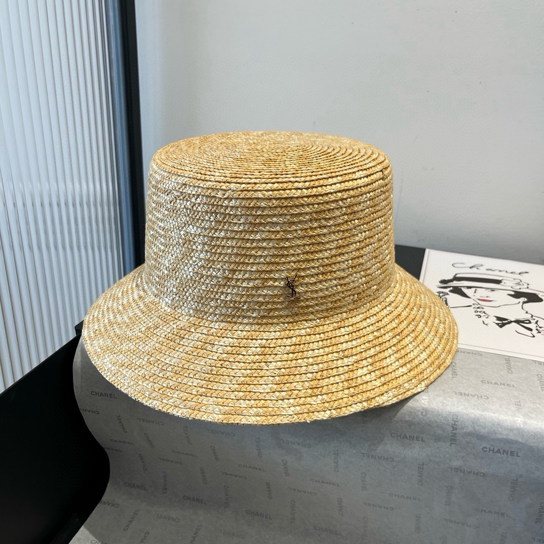 [TOP] Yves Saint Laurent YSL Raffia Basin Hat - Beige