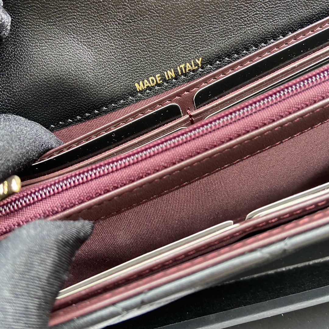 [TOP] CHANEL Long Folding Lambskin Wallet 19×10.5×3cm - Black & GHW/SHW