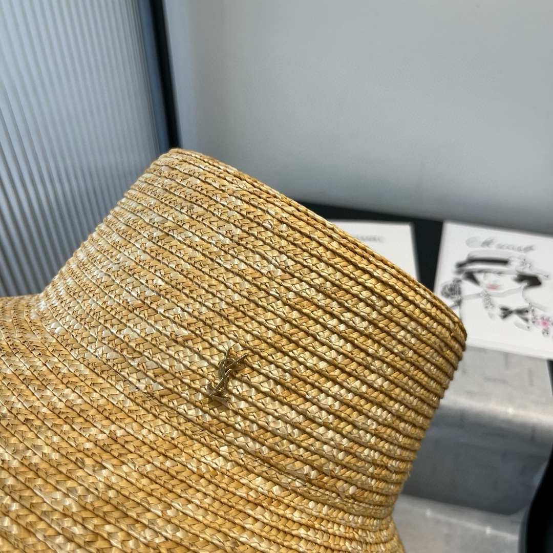 [TOP] Yves Saint Laurent YSL Raffia Basin Hat - Beige