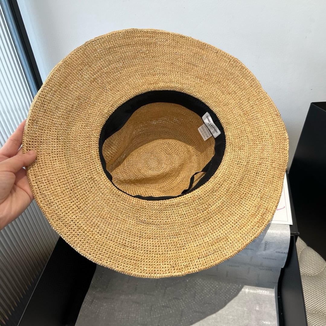 [TOP] Yves Saint Laurent YSL Raffia Basin Hat - Beige