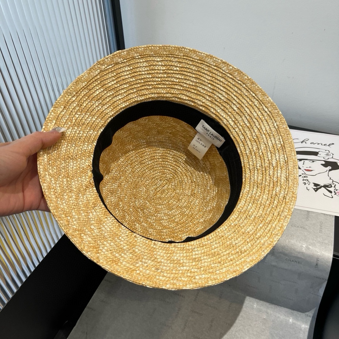 [TOP] Yves Saint Laurent YSL Raffia Basin Hat - Beige