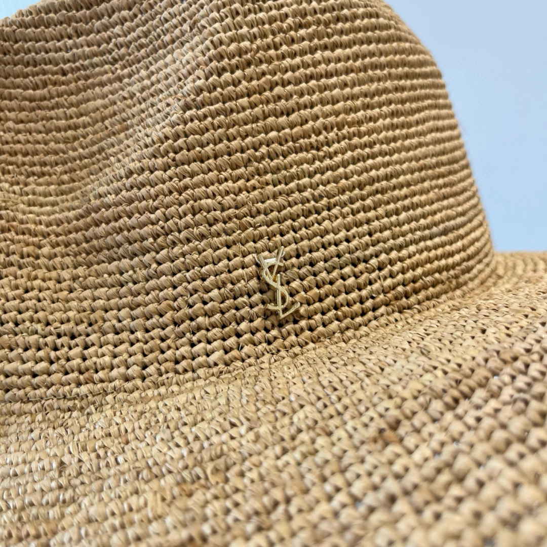 [TOP] Yves Saint Laurent YSL Raffia Basin Hat - Beige