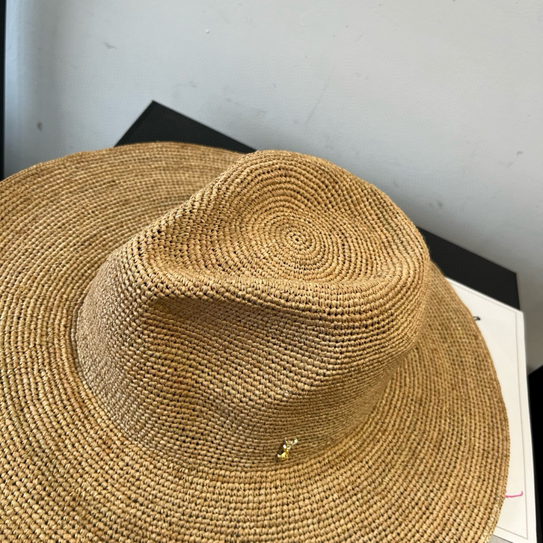 [TOP] Yves Saint Laurent YSL Raffia Basin Hat - Beige