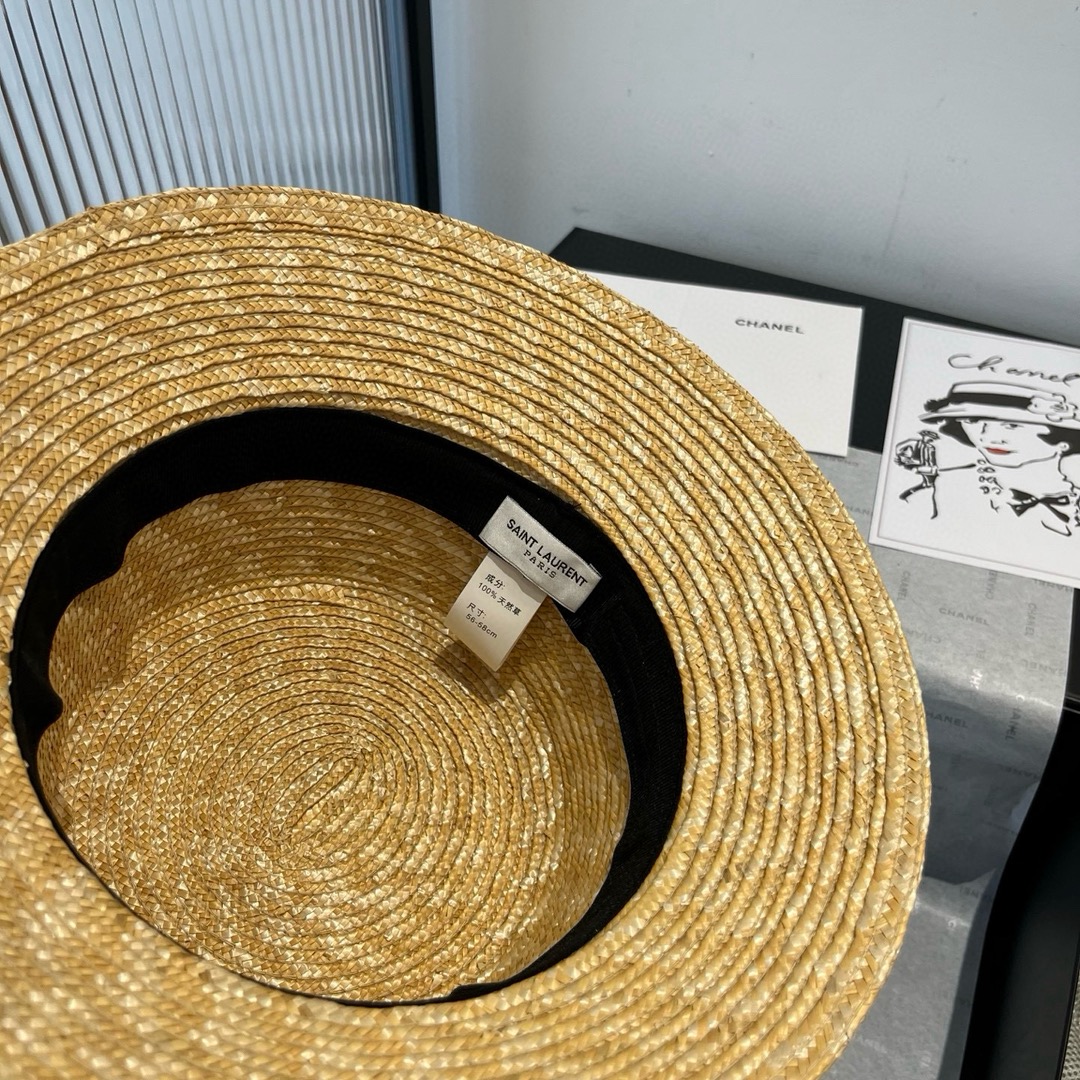 [TOP] Yves Saint Laurent YSL Raffia Basin Hat - Beige