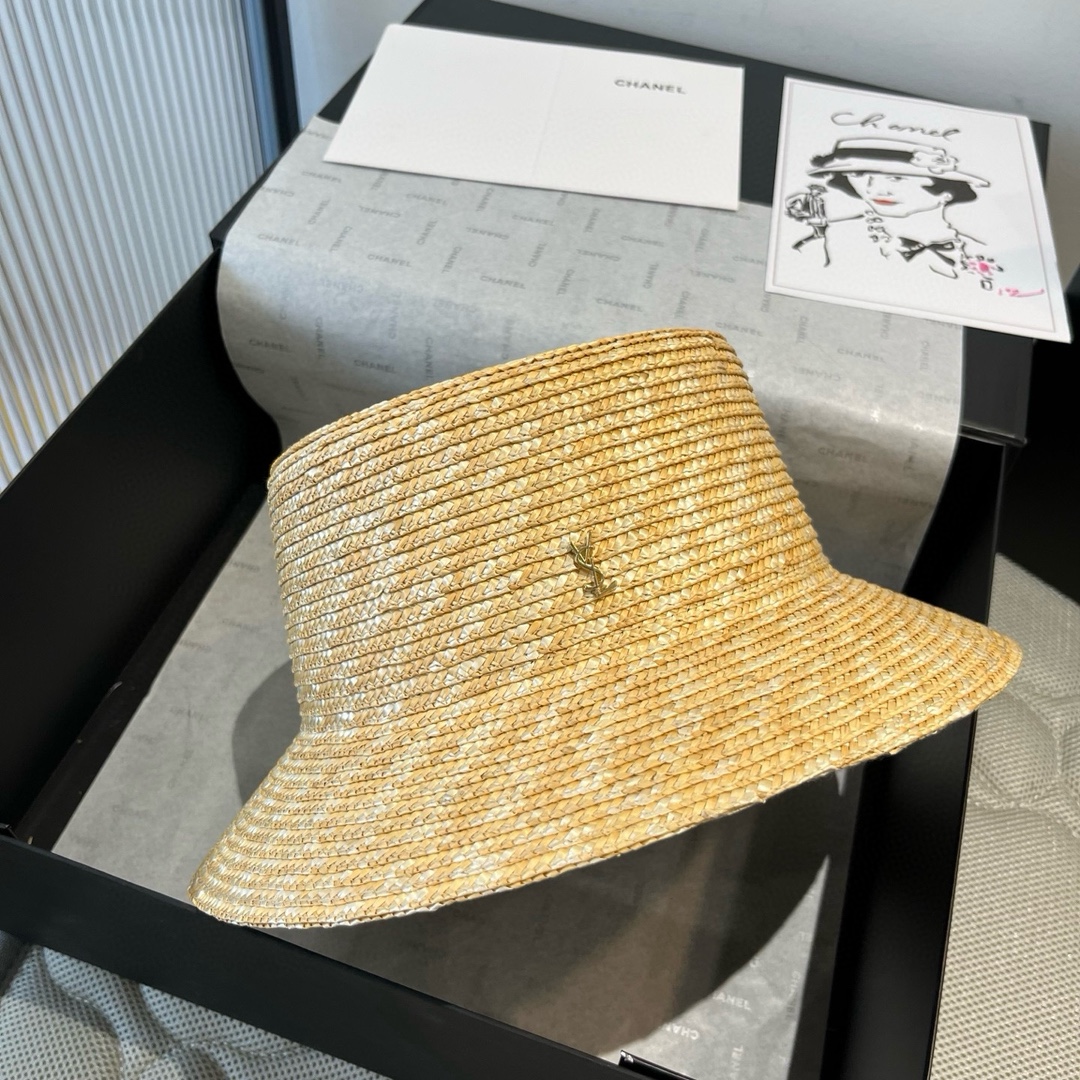 [TOP] Yves Saint Laurent YSL Raffia Basin Hat - Beige