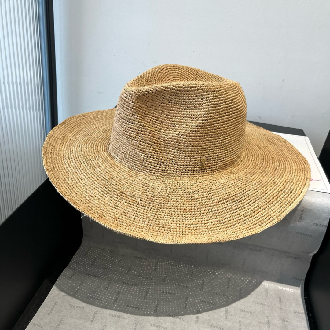 [TOP] Yves Saint Laurent YSL Raffia Basin Hat - Beige