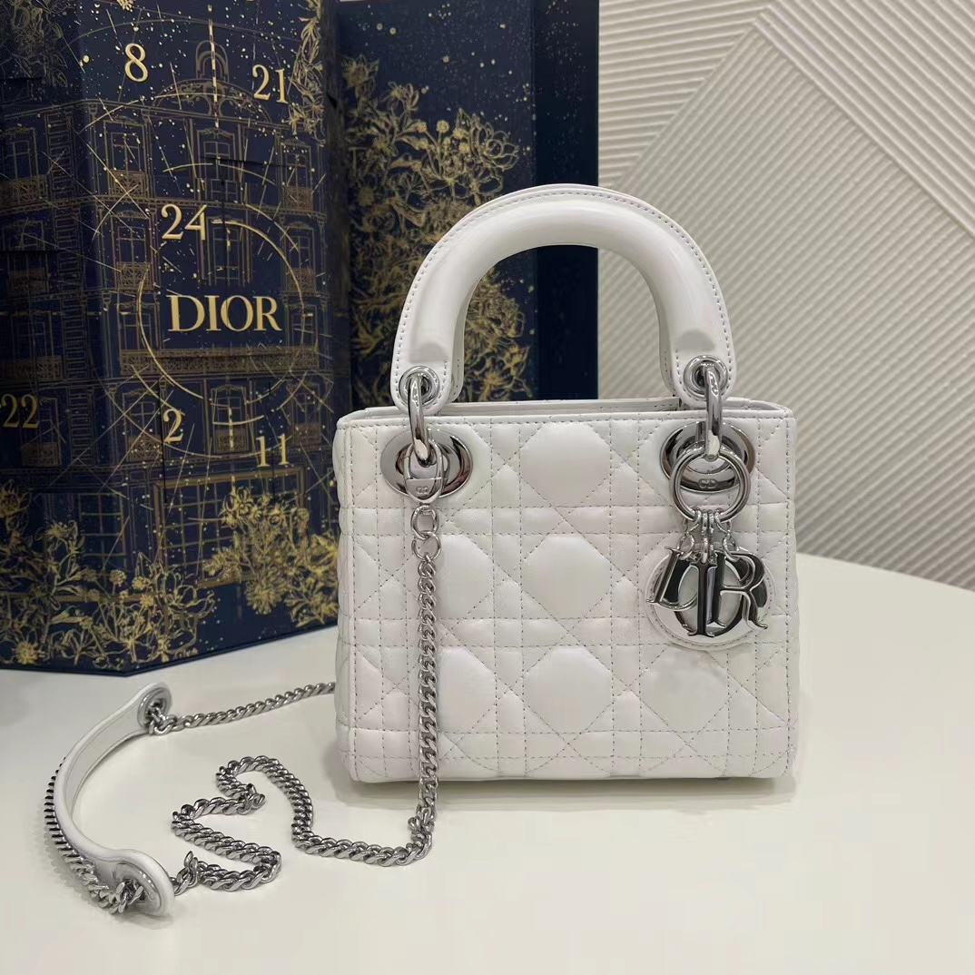 [TOP] Christian Dior Lady Christian Dior Bag Mini - White & SHW